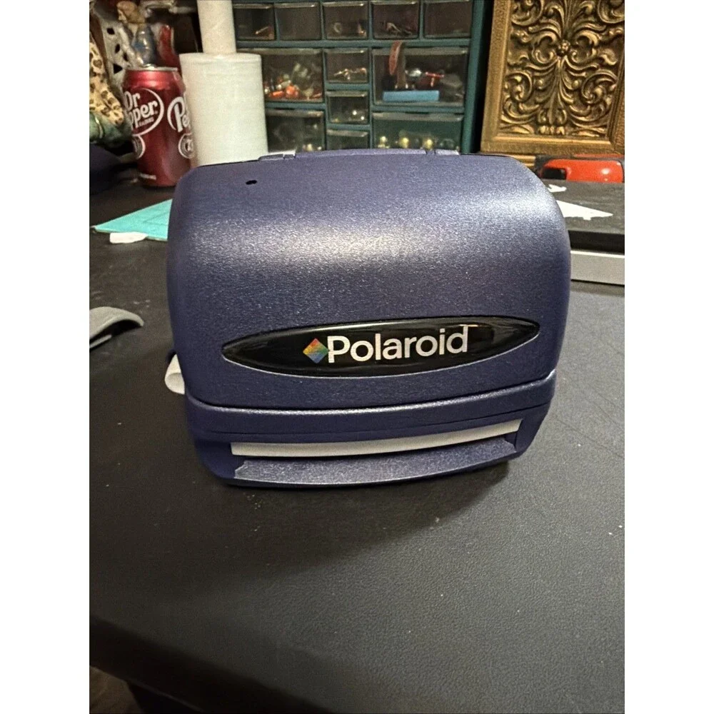 Vintage Polaroid Instant Camera Blue w/ Carry Case Broken Hand Strap Untested